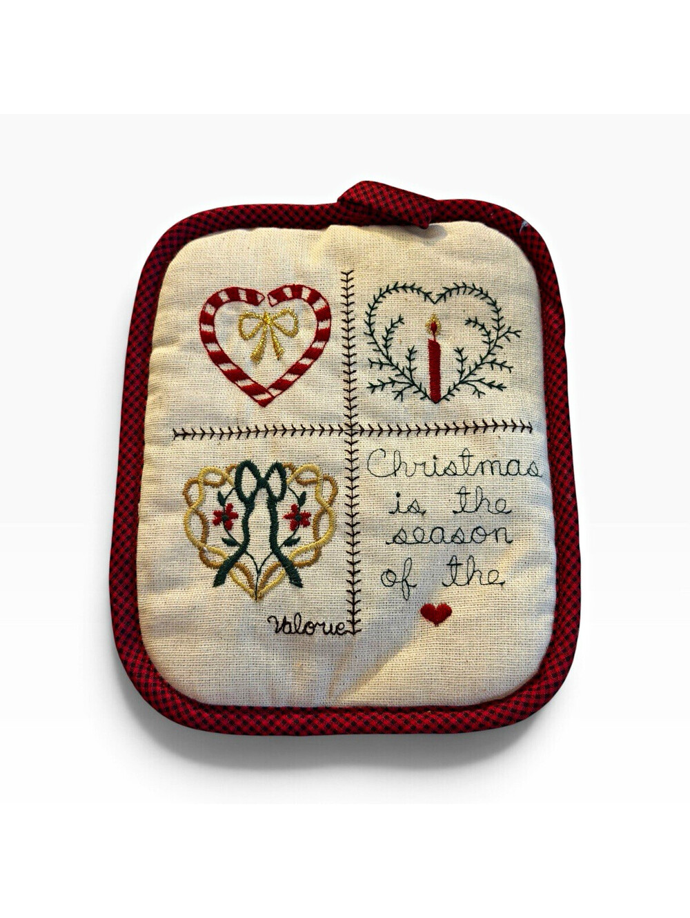 Handmade Christmas Embroidered Pot Holder Hot Pad Holiday
